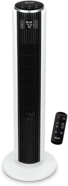 Silent Tower Fan with Remote Control, 7.9m/s Powerful Fan with DC Motor, 26W Energy, 4 Modes 12 Speeds 12H Timer, Advanced Sleep Mode, Front Display, 90° Oscillation