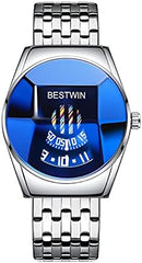 Bestwin Mens Wrist Watch, Quartz Watches Men's Wristwatch Luxury Classic Casual Business Gift (Silverblue)