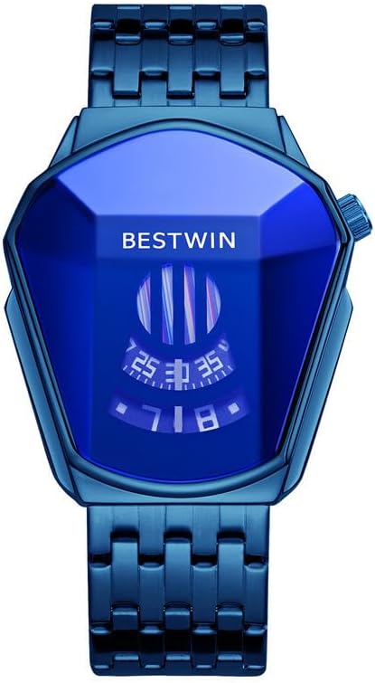 sell Luxury Men's Wirst Watch, Geometric Design Digital Display, Metal Band, Pentagon Shape, Sports Car Mirror Design Watch ( Bule )