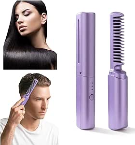 Cordless Hair Straightener Brush – USB Rechargeable & Portable Hot Comb