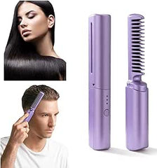 Cordless Hair Straightener Brush – USB Rechargeable & Portable Hot Comb