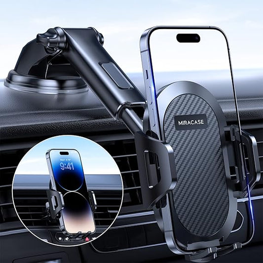 Car Phone Holder, Long Arm Phone Holder Car for Dashboard Windshield Air Vent【Heat-Resistant Strong Suction Cup】Car Mobile Holder Compatible with All Smartphones