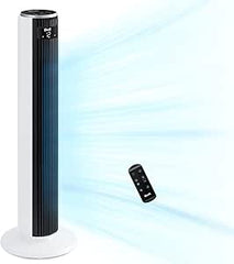 Silent Tower Fan with Remote Control, 7.9m/s Powerful Fan with DC Motor, 26W Energy, 4 Modes 12 Speeds 12H Timer, Advanced Sleep Mode, Front Display, 90° Oscillation